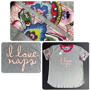 New Vera Bradley Top Women L 12 14 Stitched Flower Ringer Pajama Baseball Tee